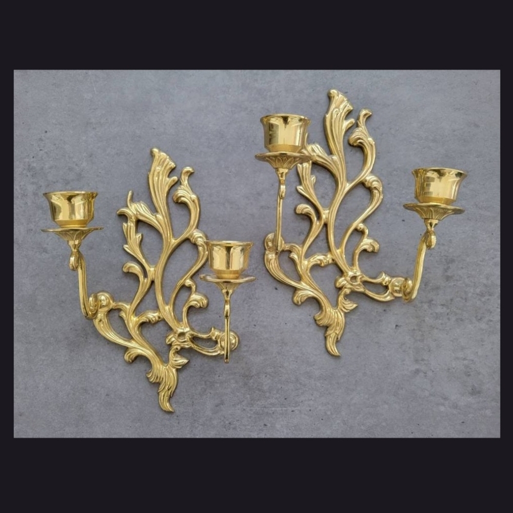 VTG Hampton Brass Hollywood Regency 2 Wall Sconces Candle Holders FLAW